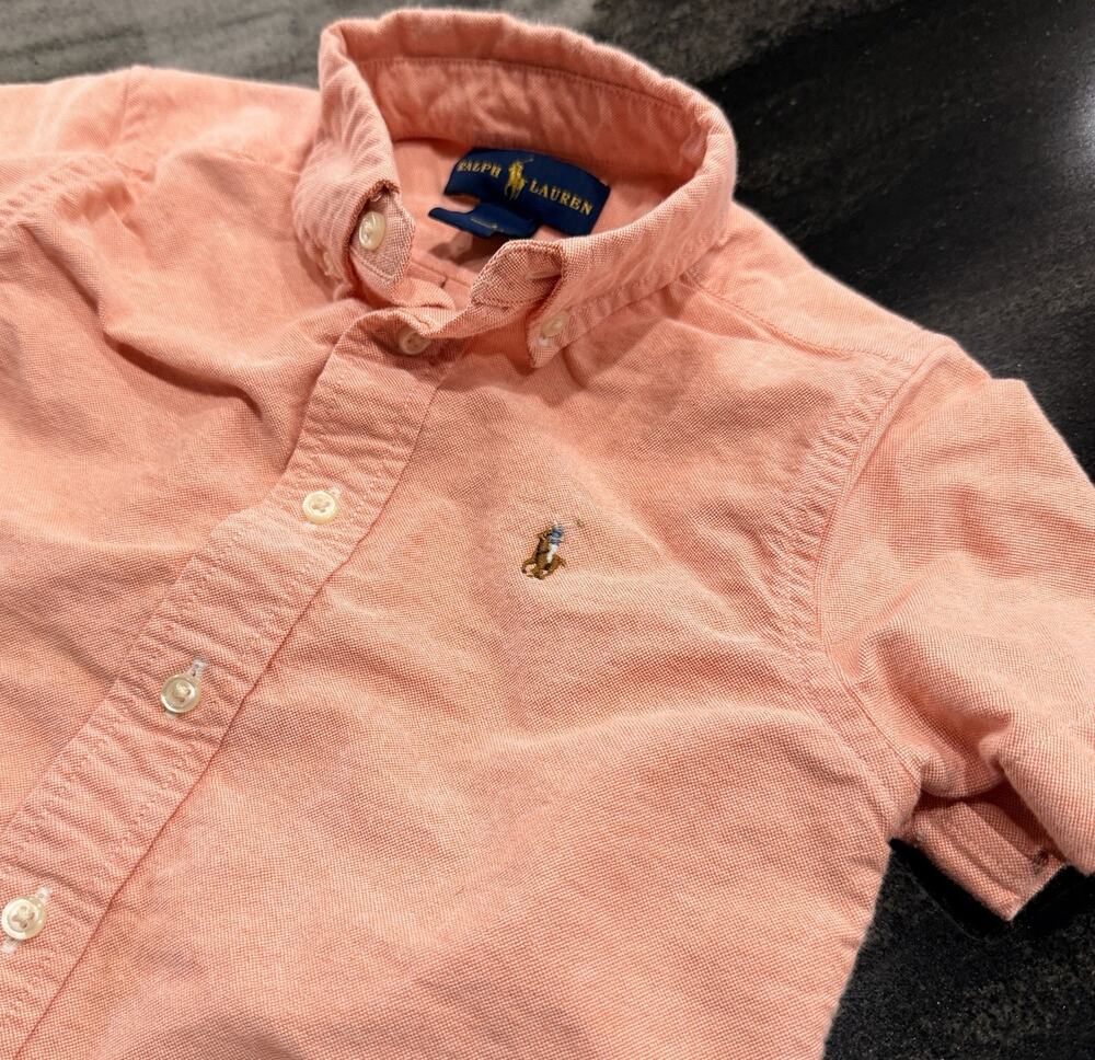 Ralph Lauren Boys Oxford Button Up Shirt Pink Size 4 Pony Logo